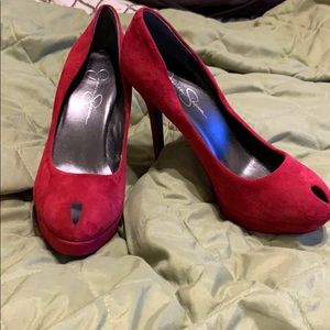 Red suede heels